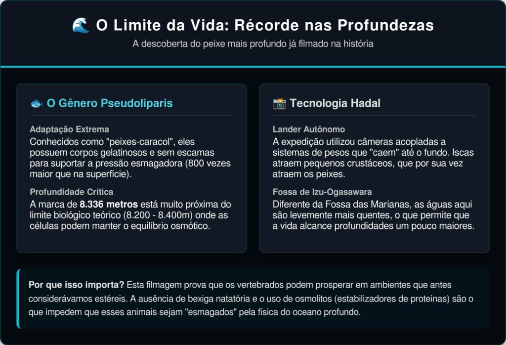 O peixe que vive a 8 mil metros de profundidade e sobrevive a uma pressão que esmagaria qualquer submarino do mundo