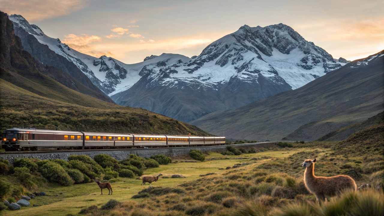 O primeiro trem de luxo da América do Sul escala os Andes a mais de 4300 metros de altitude oferecendo oxigênio extra nas cabines em uma jornada de 2 dias pelos céus