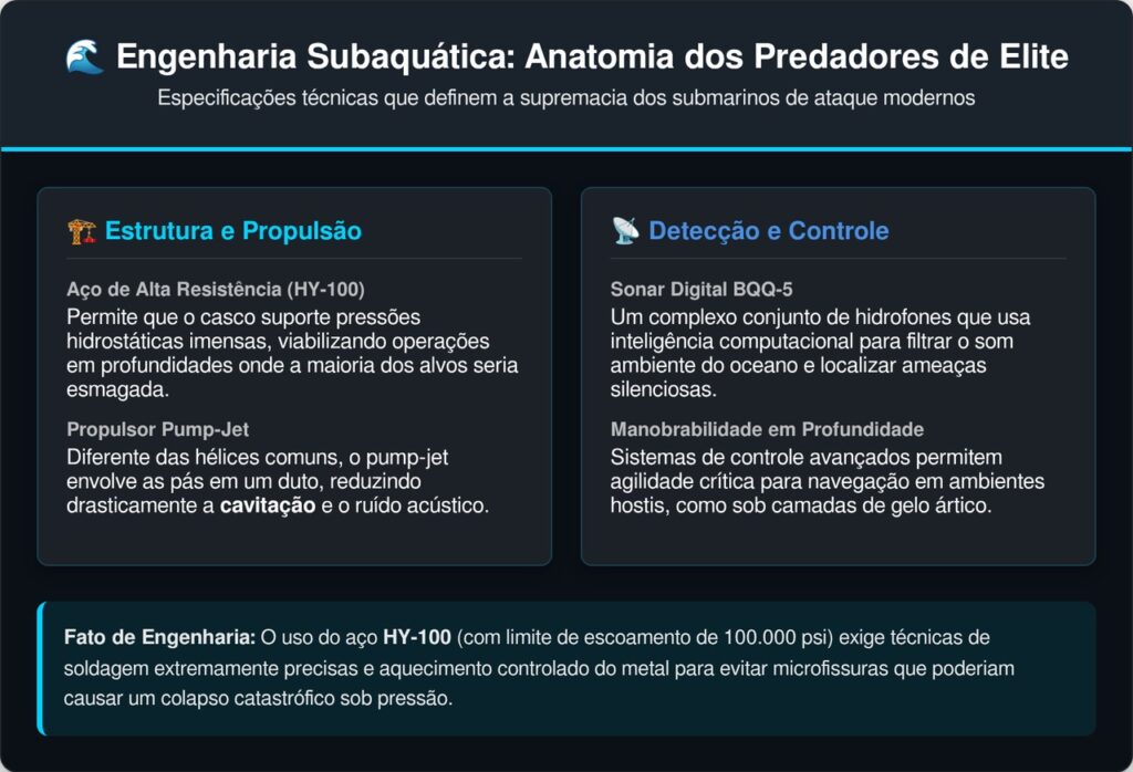 O sonar do Classe Seawolf é maior que um prédio residencial e capta o barulho de engrenagens a quilômetros de distância