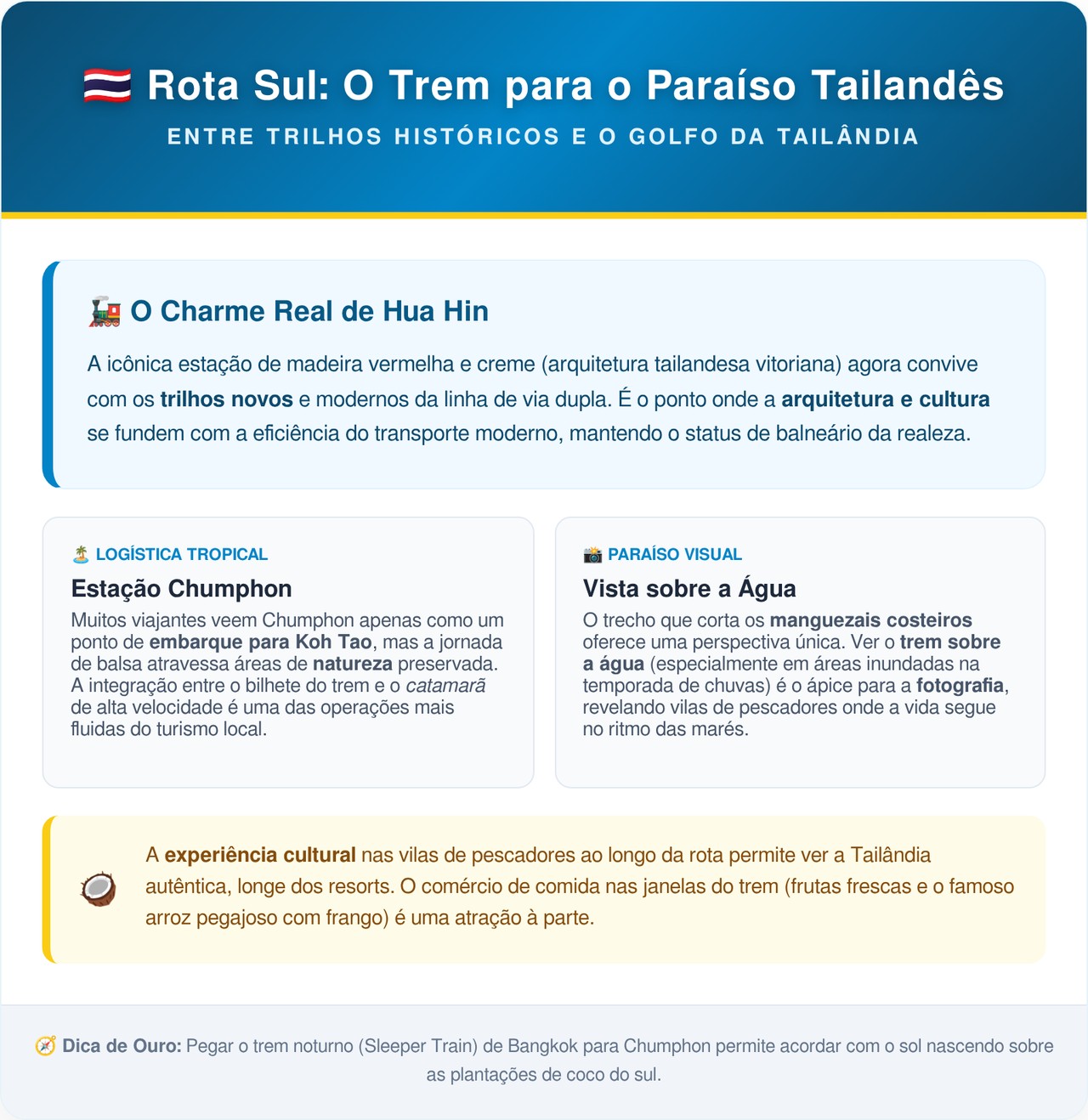 O trem tailandês que parece flutuar sobre o oceano turquesa existe de verdade e qualquer pessoa pode embarcar pagando quase nada