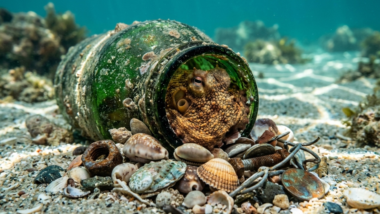 Os polvos da Austrália estão construindo cidades com o nosso lixo e os cientistas ficaram chocados