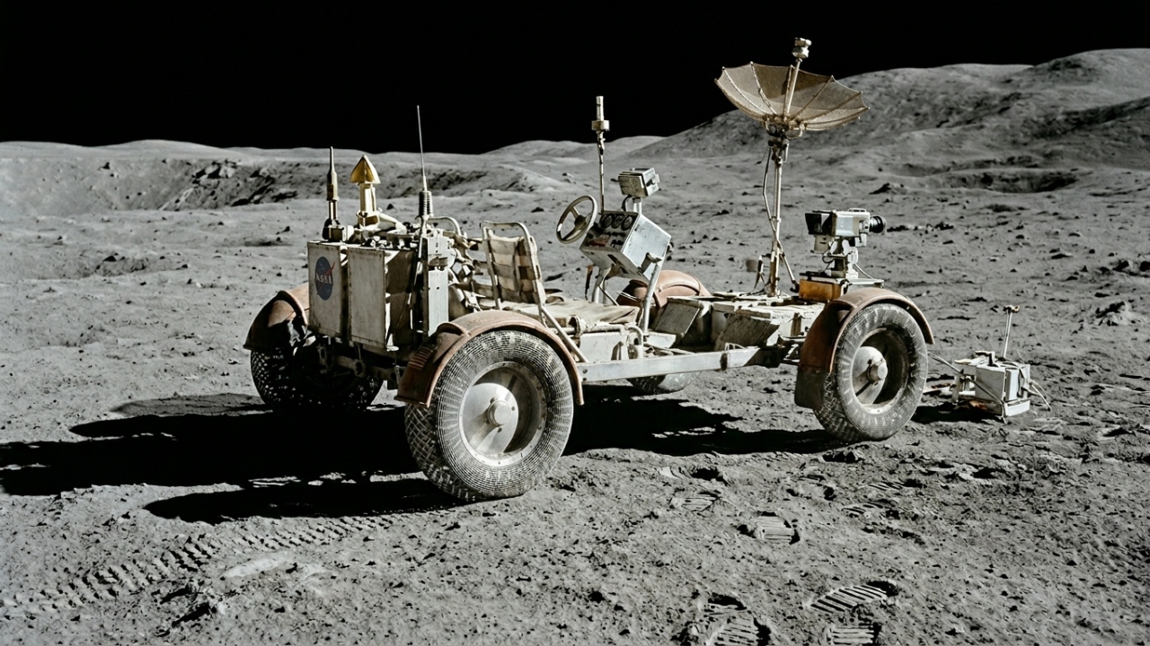 Veículo lunar utilizado nas missões Apollo ainda apresenta marcas de pneus intactas na Lua e vira o monumento mais isolado da humanidade