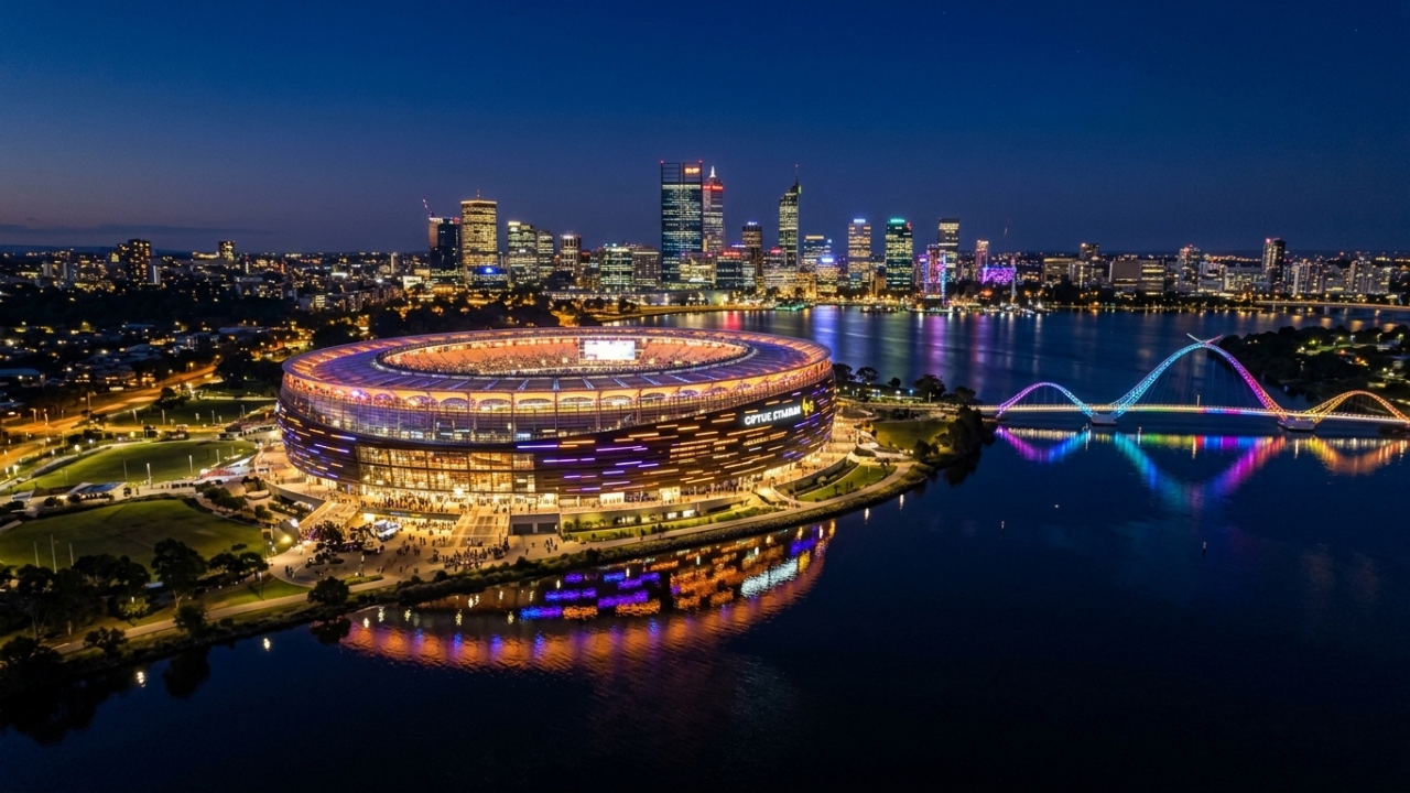 Com um total de 60.000 lugares e um sistema de LED, a arena de 2018 em Perth tornou-se o estádio mais moderno e premiado de toda a Austrália