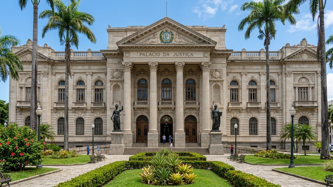 Com sua fachada neoclássica de 1930 e estátuas de bronze, o palácio no Recife tornou-se o maior símbolo do poder judiciário e da elegância de PE