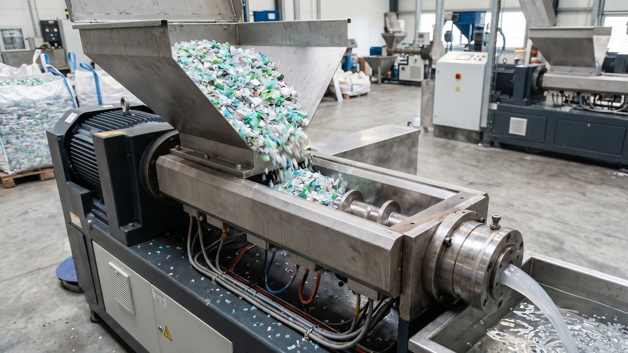 Com 20 toneladas de lixo derretidas a 260 graus, a engenharia da reciclagem transforma o plástico em grânulos novos