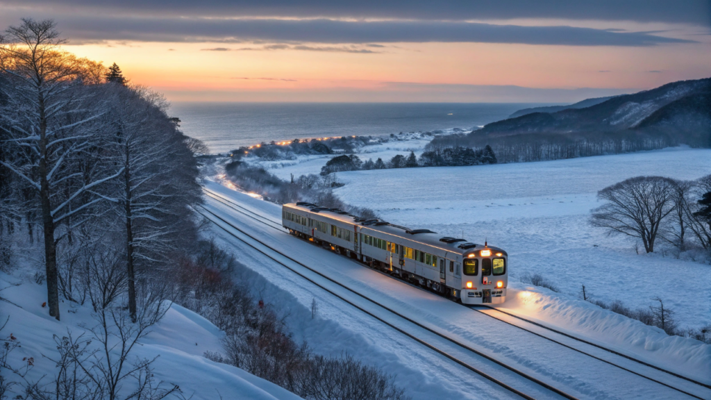 Quem senta do lado esquerdo neste trem japonês tem a melhor vista para o oceano congelado que poucos turistas já viram