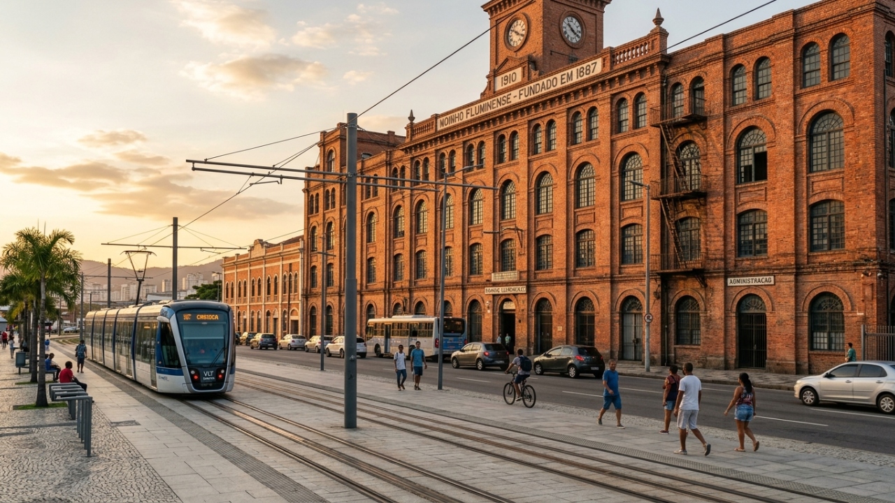 Com sua arquitetura inglesa de 1887 e fachada de tijolos, o moinho no Rio tornou-se o primeiro grande complexo industrial de trigo de todo o Brasil