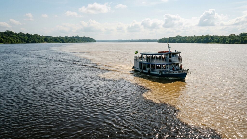 O ponto exato na natureza onde as águas correm lado a lado por 6 km e uma linha natural separa os rios sem que eles se misturem