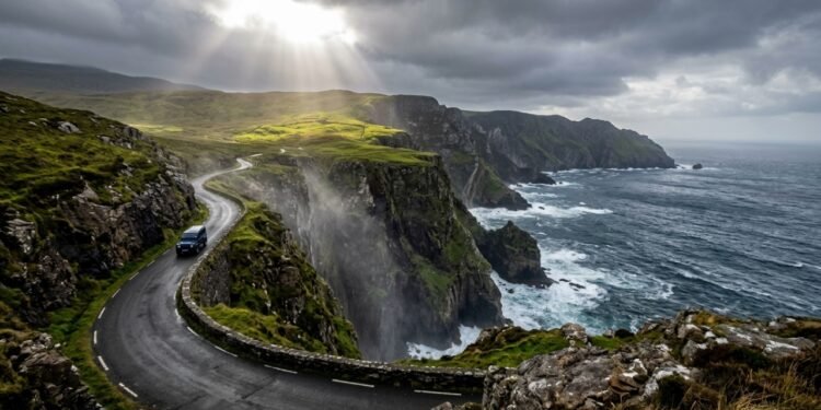 Estrada na Irlanda ganha fama por seus abismos, pois o trajeto de 600 metros de altitude margeia as falésias mais altas da Europa no mar Atlântico