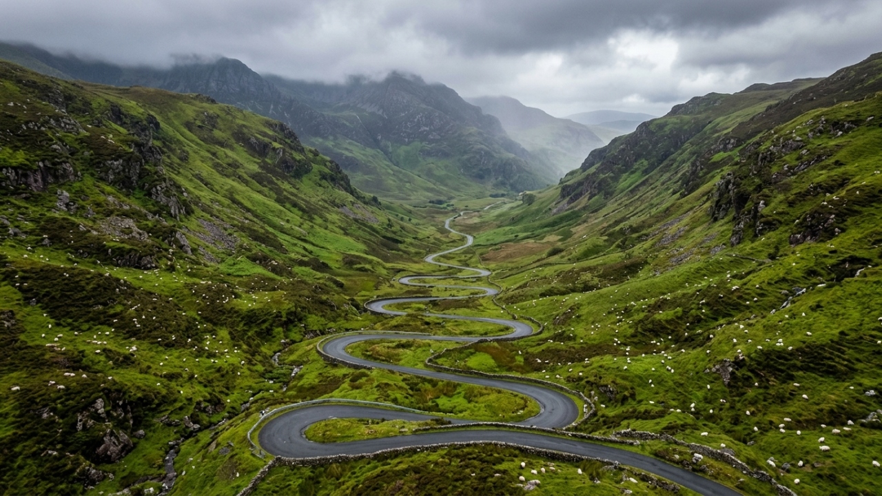 Com suas curvas em zigue-zague e inclinação severa, o Glengesh Pass em Donegal virou a estrada mais dramática e isolada de toda a Irlanda