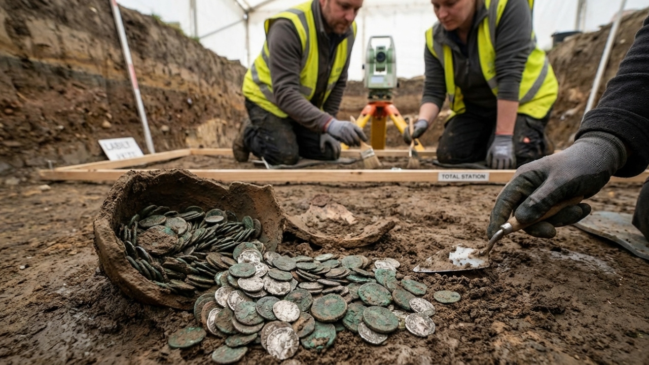 Arqueólogos britânicos desenterram 50.000 moedas de prata com dois mil anos de idade e revelam tesouro militar escondido a 15 metros de profundidade