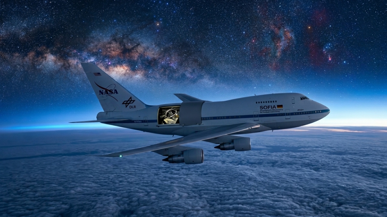 O Boeing 747 modificado com um buraco gigante na fuselagem que levava um telescópio de 17 toneladas aos céus