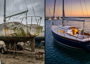 Comprar um veleiro abandonado por US$ 5 mil parece “negócio da China”, até que o casco abre e aparecem furos, madeira apodrecida e um motor transformado em ferrugem