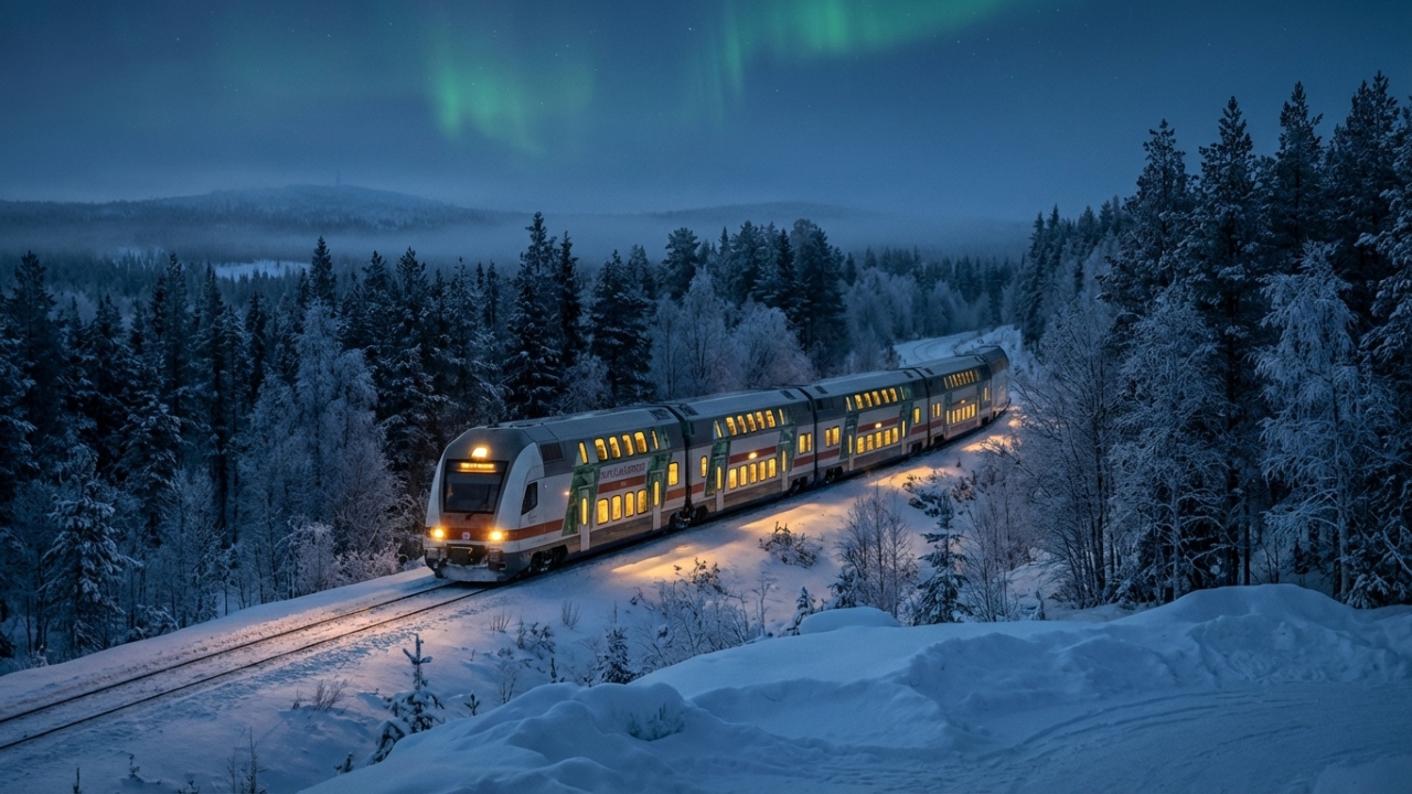 O trem noturno que cruza o Círculo Polar Ártico e chega direto na cidade oficial do Papai Noel na Finlândia