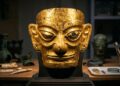 O mistério da máscara de 500 gramas de ouro puro e 3.000 anos de idade encontrada na China continua desafiando os arqueólogos em 2026