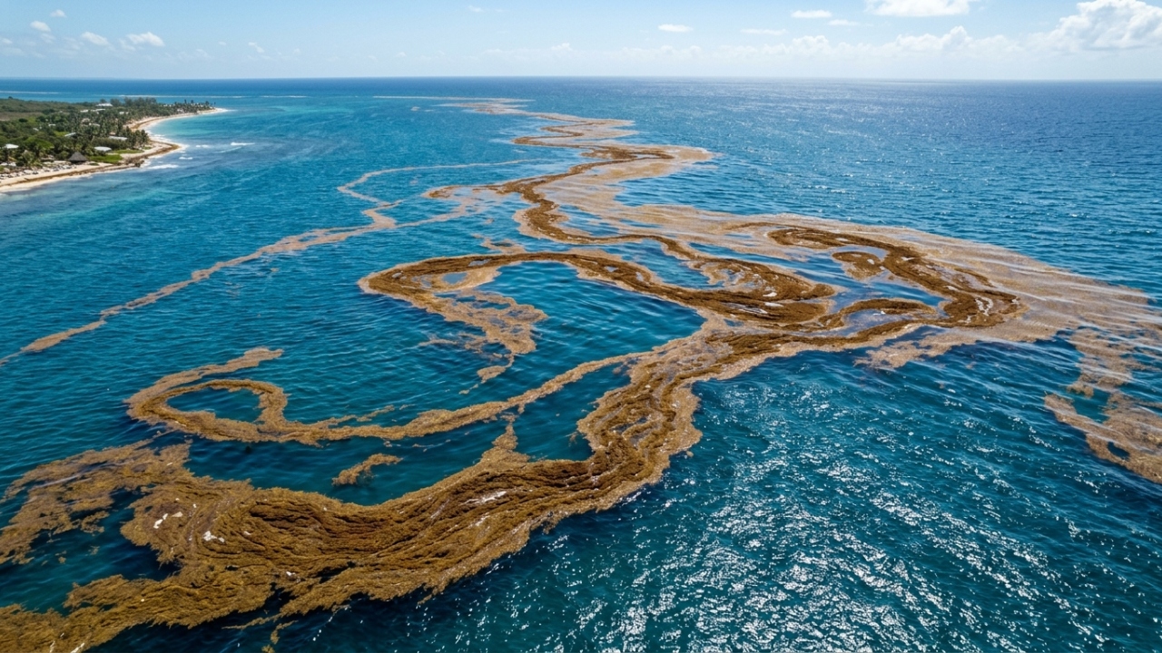 A colossal faixa marrom visível do espaço: cientistas alertam sobre cinturão gigante de algas que se formou no Oceano Atlântico e ameaça as praias