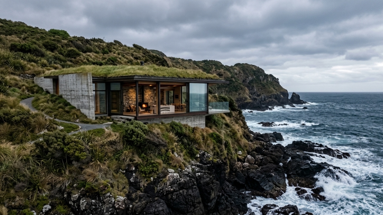 Com teto de concreto de 1 metro e camuflada na encosta, a estrutura neozelandesa virou a casa mais secreta do mundo e um bunker contra terremotos