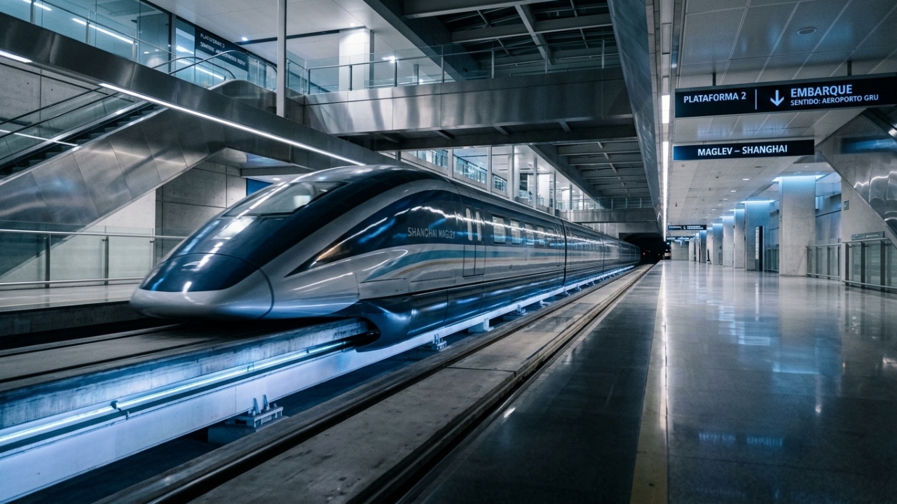 O trem futurista que flutua sobre trilhos magnéticos e atinge 431 quilômetros por hora completando uma viagem de 30 quilômetros em meros 8 minutos