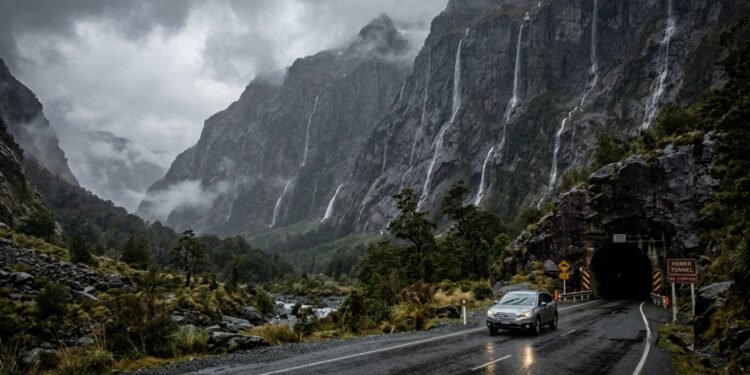 Com seus 119 km de extensão e atravessando um túnel de 1,2 km na rocha, a rodovia Milford tornou-se o acesso mais dramático aos fiordes da Nova Zelândia