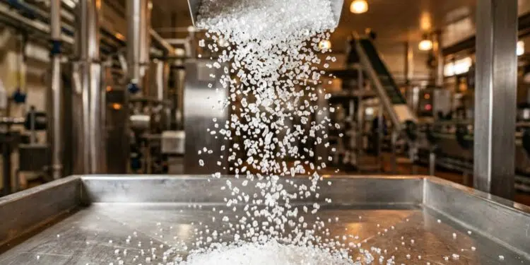 Com a moagem de toneladas de cana e a centrifugação em alta velocidade, a indústria transforma o caldo bruto em cristais de açúcar brancos e puros