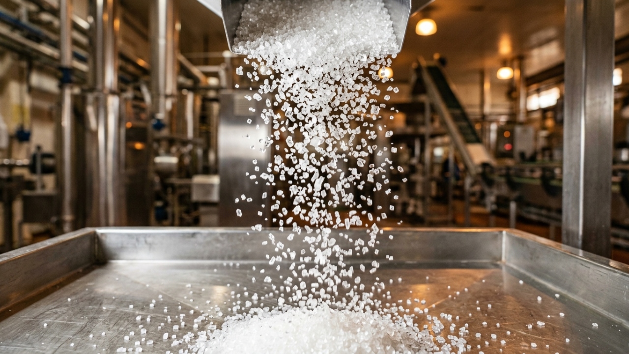 Com a moagem de toneladas de cana e a centrifugação em alta velocidade, a indústria transforma o caldo bruto em cristais de açúcar brancos e puros