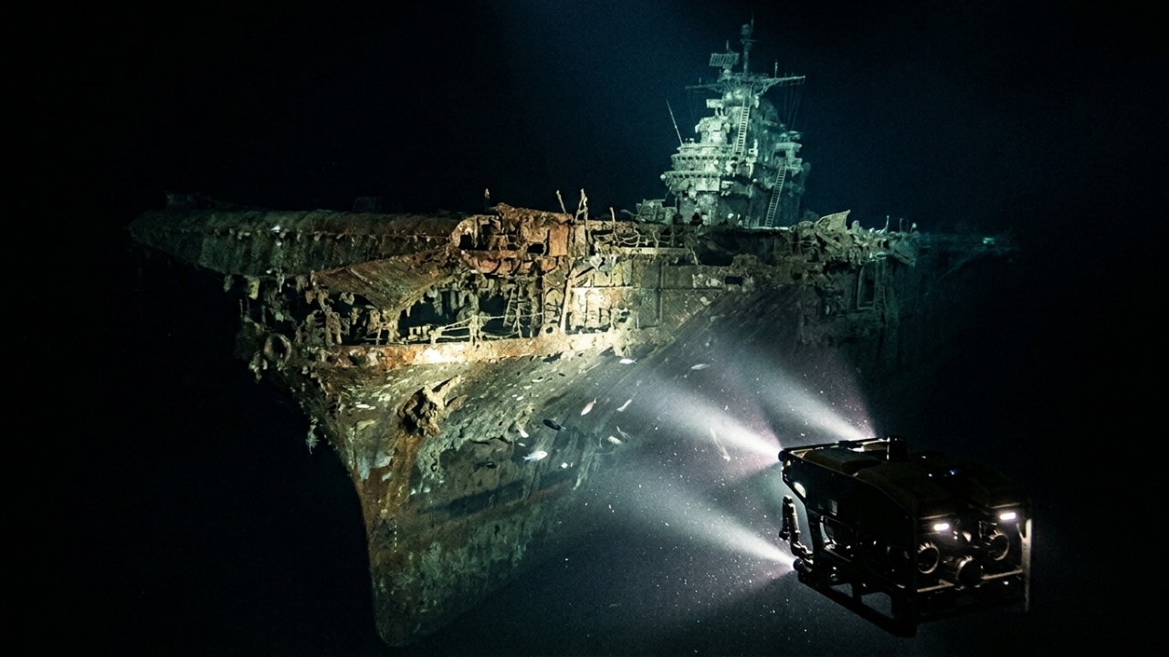 Submersível localiza porta-aviões afundado a 4.000 metros de profundidade e envia imagens de caças intactos que repousam no fundo do oceano Pacífico desde a grande guerra