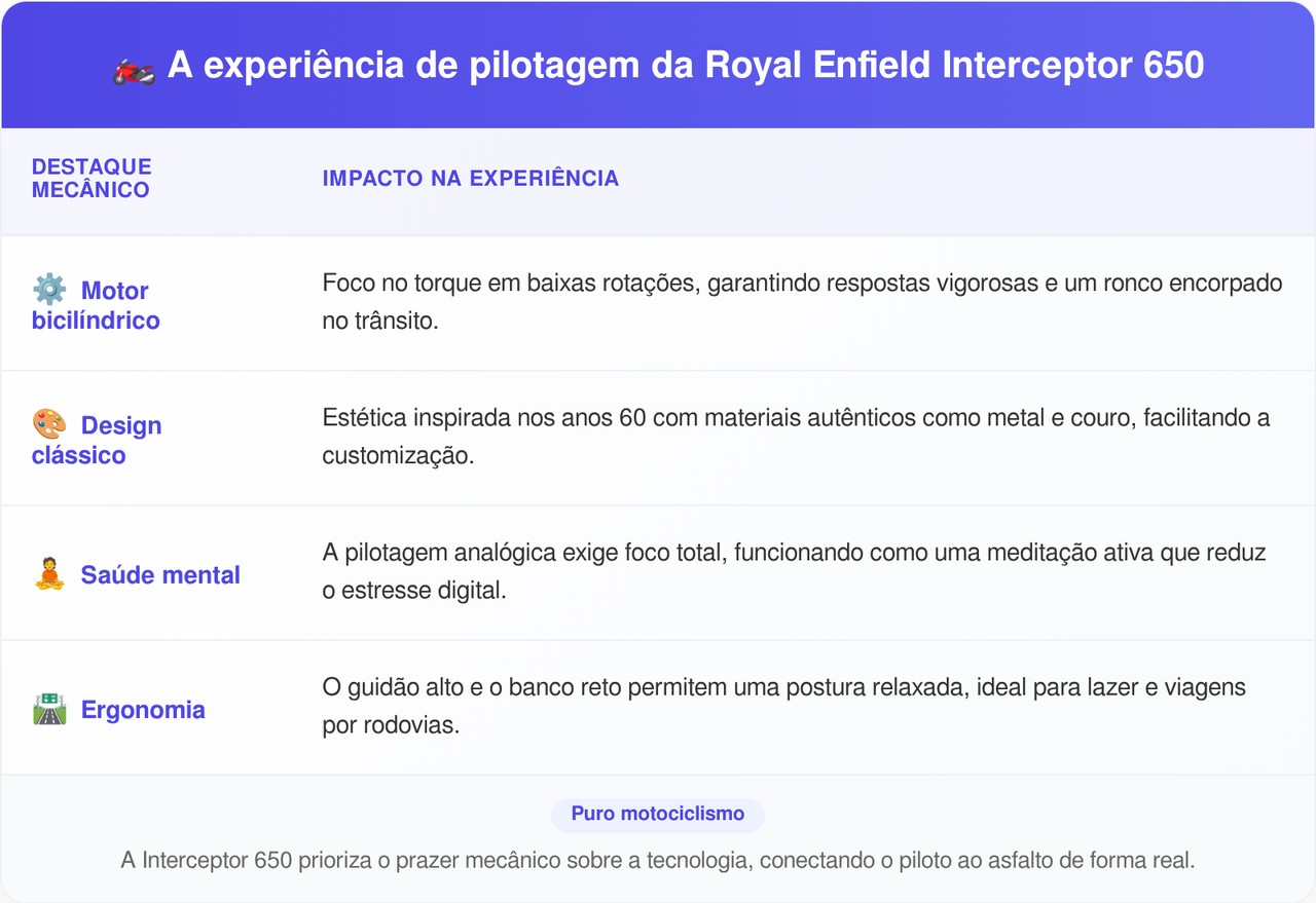 Inspirada nos anos 60, a clássica bicilíndrica de 47 cavalos entrega um ronco inconfundível e atrai condutores que recusam o excesso de eletrônica