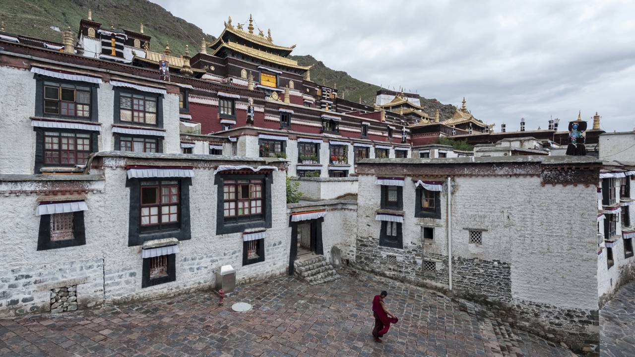 A construção de 1447 abriga centenas de monges; suas paredes alvas e telhados dourados guardam a história viva do budismo tibetano há quase seis séculos