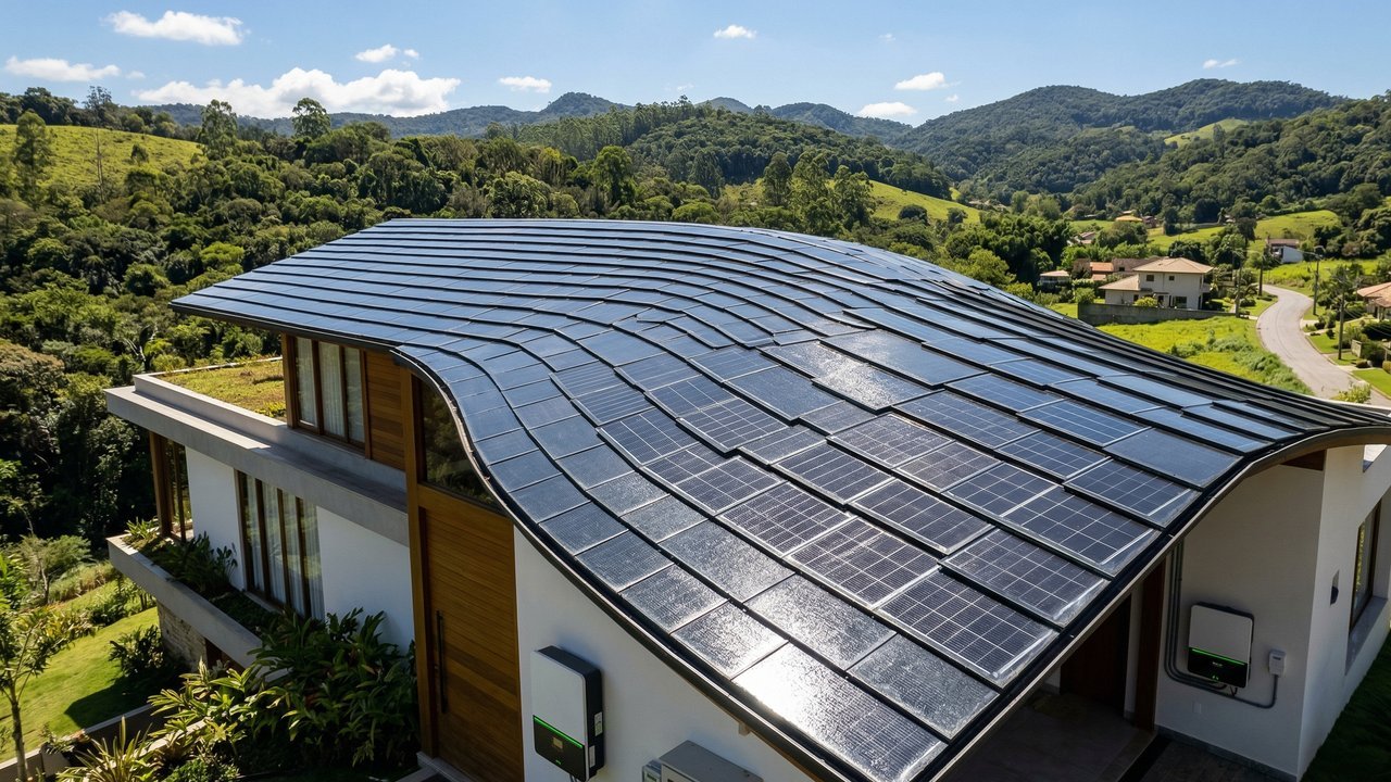 Com telhas de vidro e células solares integradas, o sistema de telhado da Tesla transforma a casa em um gerador de energia limpa e silencioso
