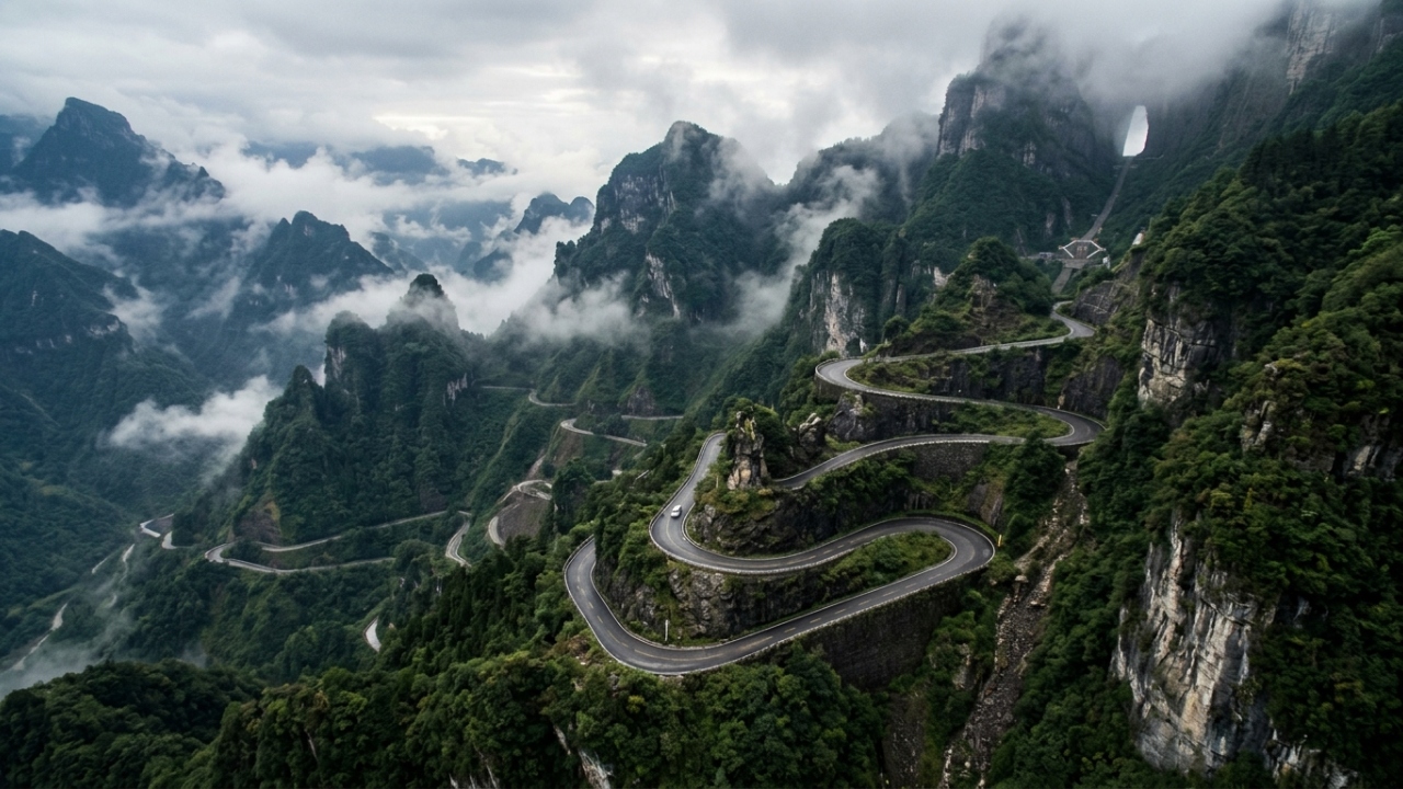 Com 99 curvas que sobem 1.100 metros em 11 km, a rodovia na China é considerada uma das maiores obras de engenharia rodoviária do planeta