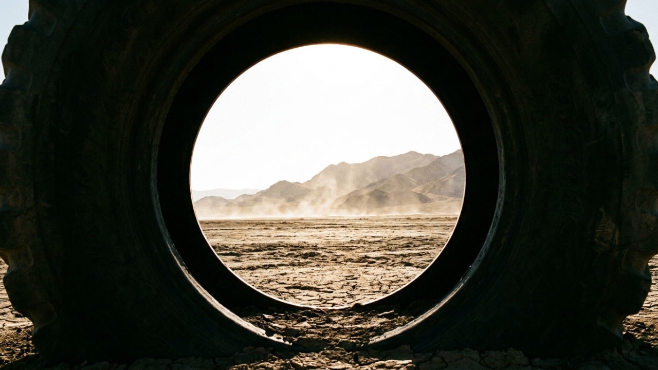 Estrutura de pneu gigante com três metros de altura utilizada em minas de diamantes é encontrada abandonada em deserto na África