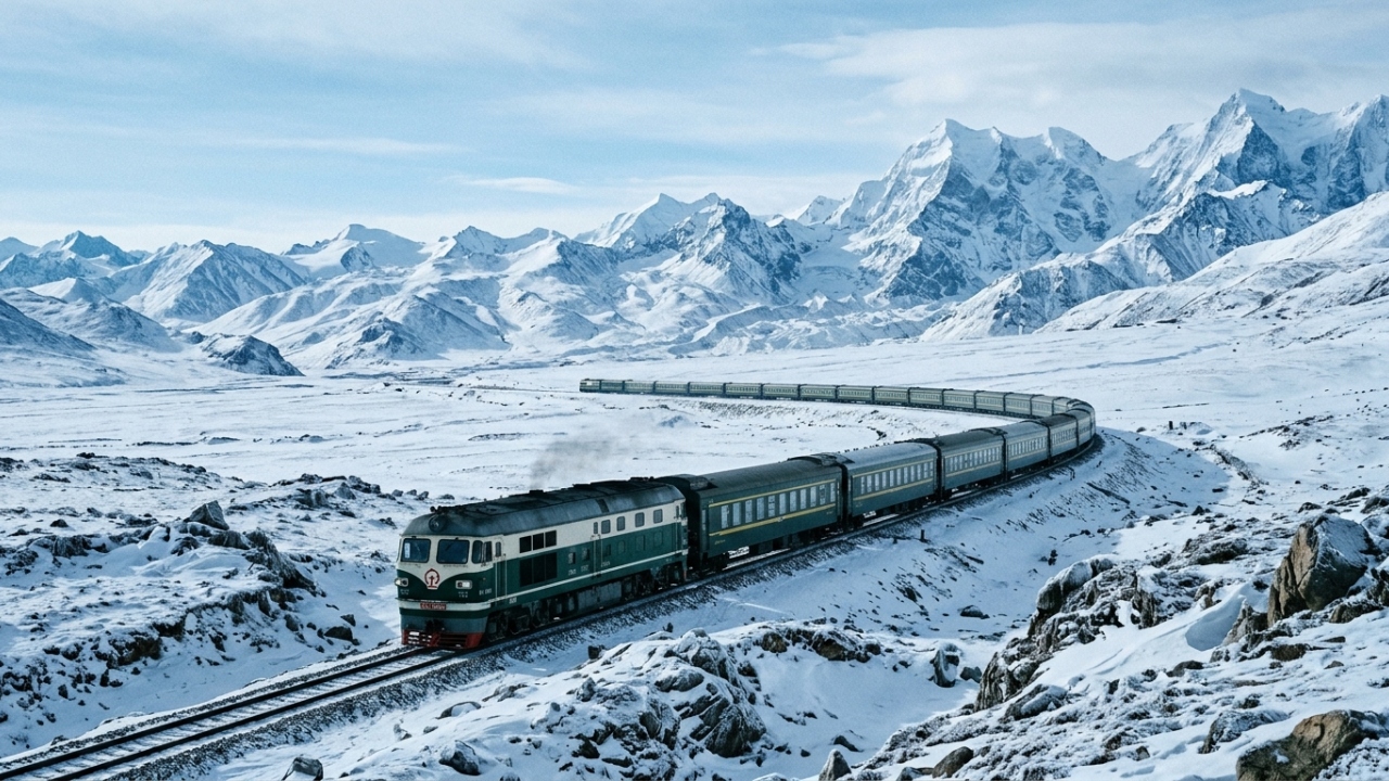 A ferrovia mais alta do planeta cruza 1956 quilômetros de gelo eterno a 5072 metros de altitude bombeando oxigênio para os passageiros não desmaiarem