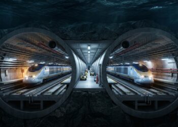 O megatúnel submarino de 50 quilômetros que permite trens viajarem a 160 quilômetros por hora a 75 metros de profundidade sob o fundo do oceano