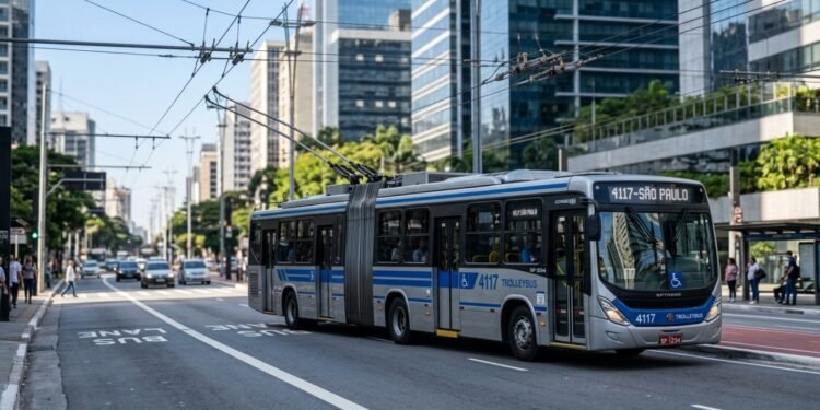 Conectado à rede elétrica com baterias de reserva, o trólebus articulado que transporta 120 pessoas evita a poluição sonora nas cidades
