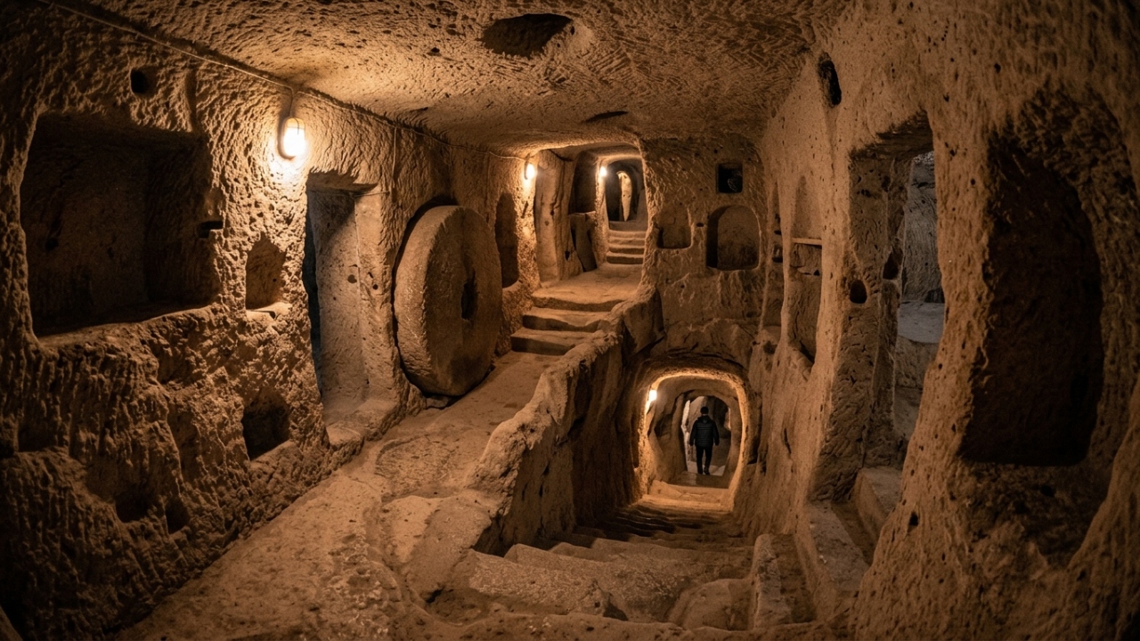 Escavada em rocha vulcânica com 8 níveis de profundidade para 3.500 pessoas, Kaymakli virou um milagre da engenharia defensiva na Turquia