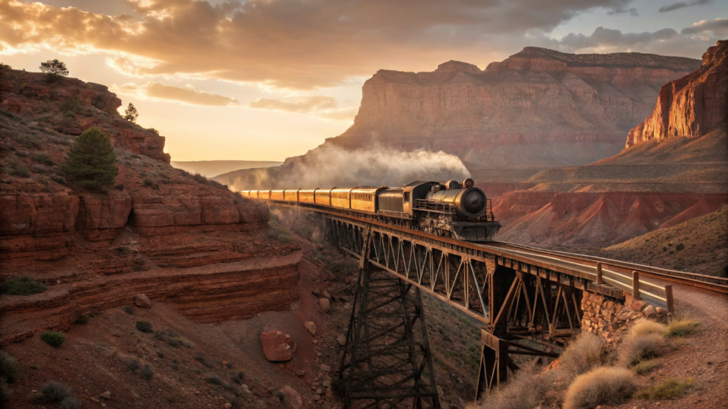 Um trem inaugurado em 1901 ainda leva passageiros até a borda do Grand Canyon e tira 50 mil carros da estrada todo ano