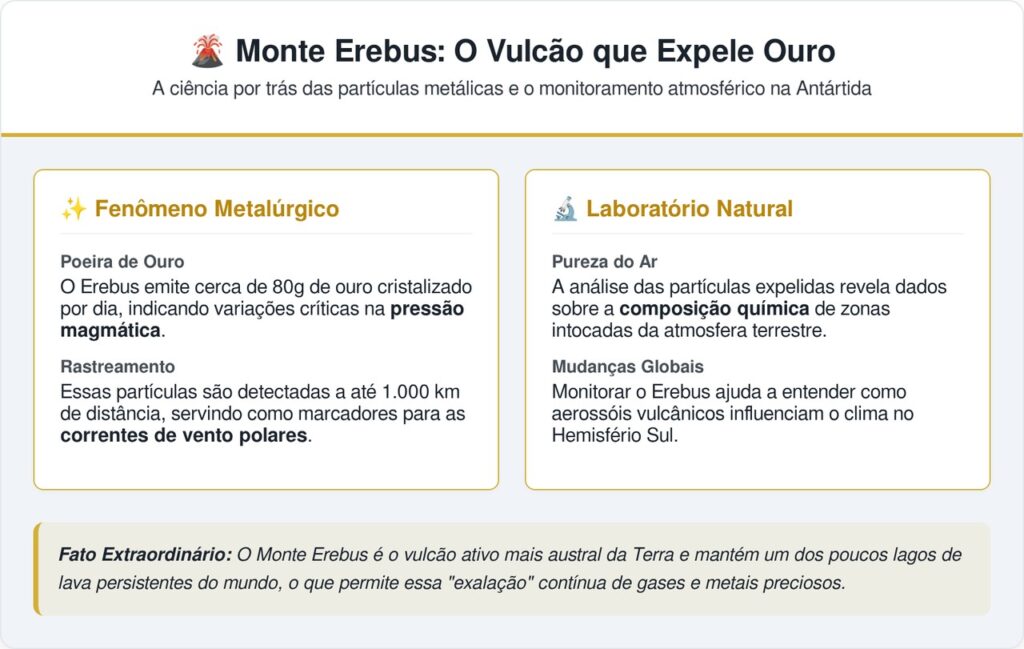 Um vulcão na Antártida joga 80 gramas de ouro puro no ar todos os dias e ninguém consegue pegar nada