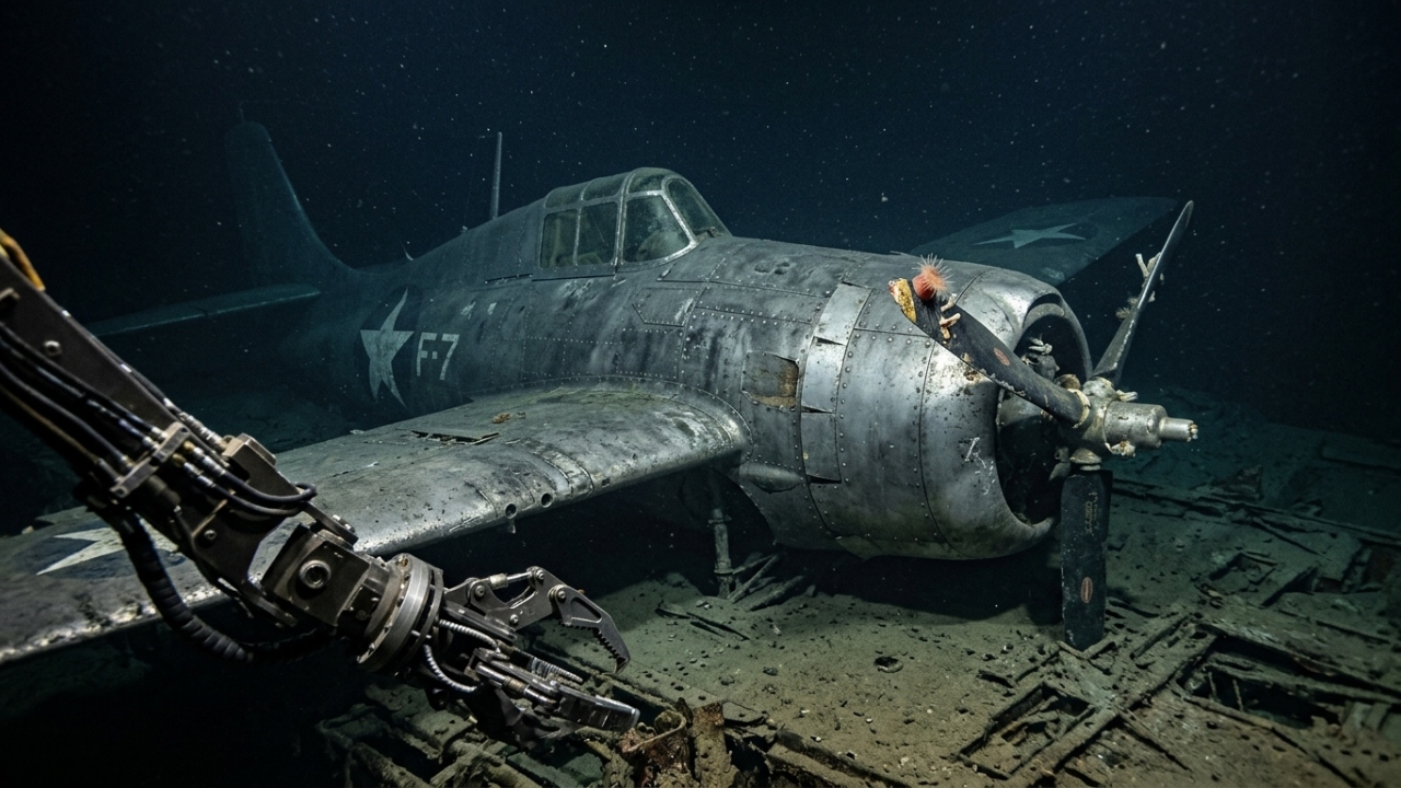 Submersível localiza porta-aviões afundado a 4.000 metros de profundidade e envia imagens de caças intactos que repousam no fundo do oceano Pacífico desde a grande guerra