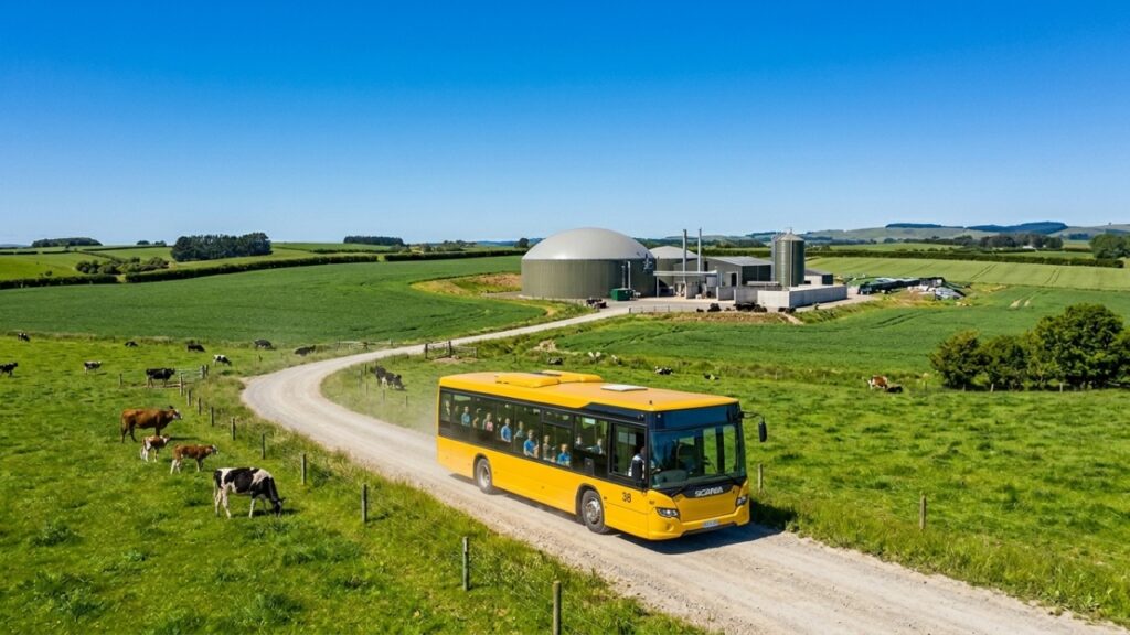 Ônibus escolar movido a biogás produzido a partir de rejeitos agrícolas garante custo zero de combustível e ar limpo para estudantes no interior do país