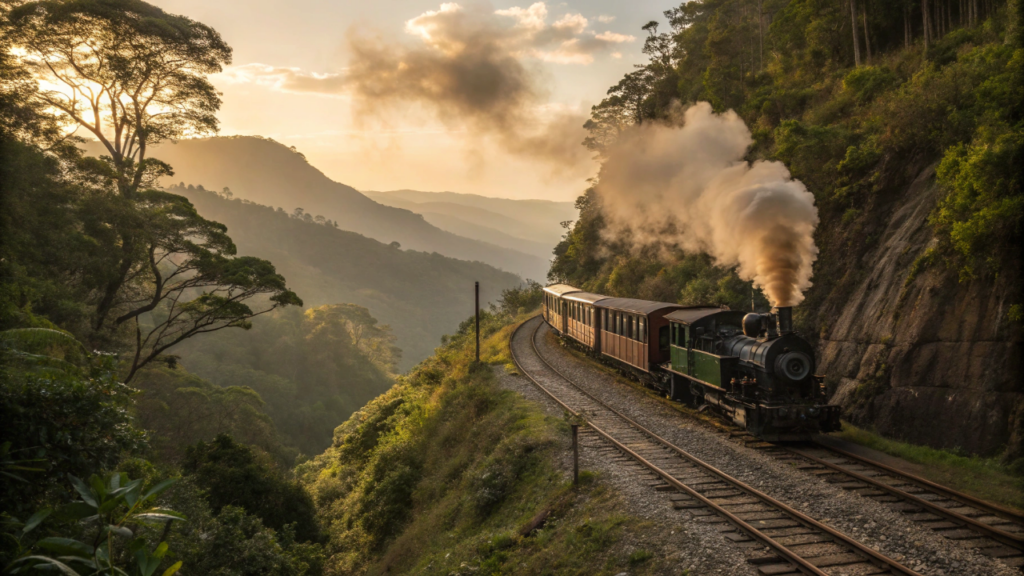 O nostálgico trem a vapor de 1929 que percorre 10 quilômetros pela deslumbrante serra e atravessa um misterioso túnel histórico na fronteira exata entre 2 dos maiores estados do Brasil