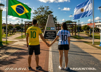 O parque internacional onde um passo divide 3 cidades ao meio e uma calçada partilhada separa a economia do Brasil e da Argentina