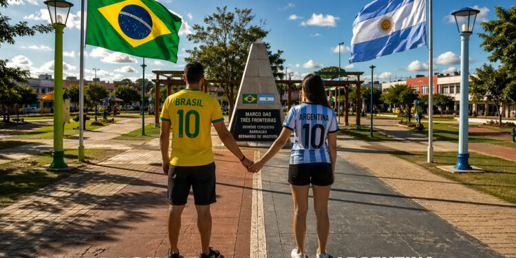 O parque internacional onde um passo divide 3 cidades ao meio e uma calçada partilhada separa a economia do Brasil e da Argentina