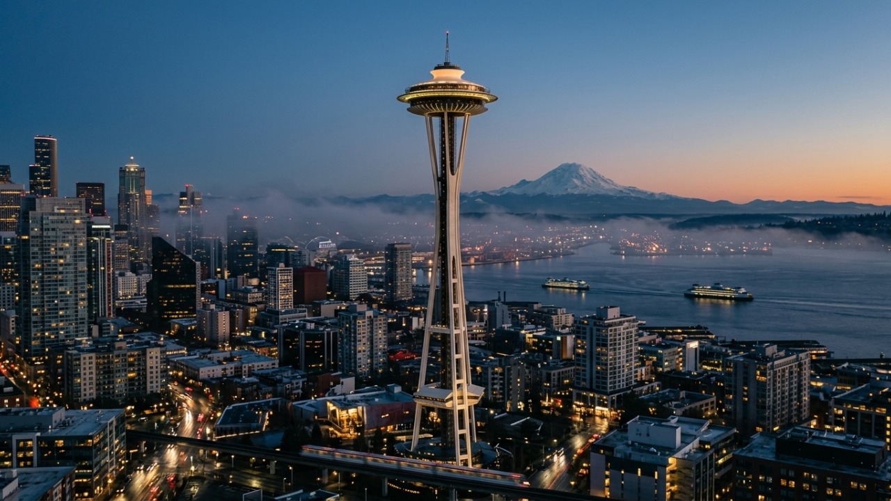 Erguida com 184 metros de altura em 1962 para suportar ventos de 320 km/h, a torre de observação tornou-se o principal marco arquitetônico de Seattle