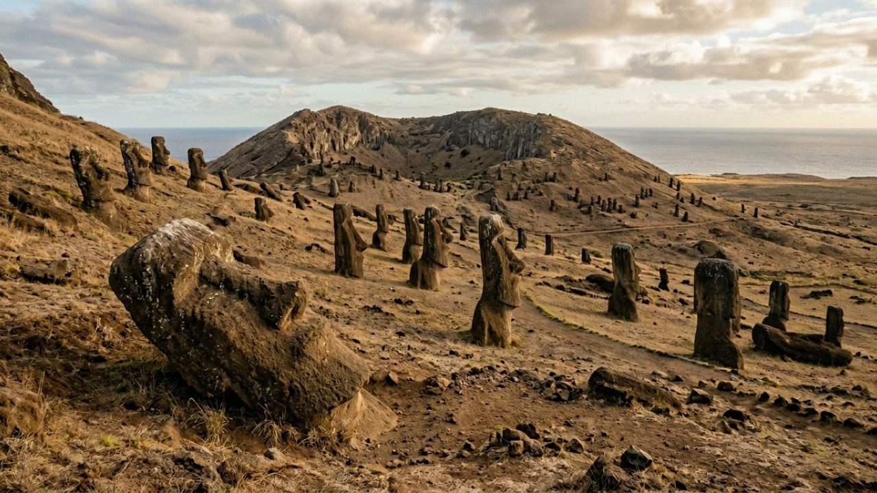 Com cerca de 900 estátuas de pedra Rapa Nui transformou uma ilha isolada em um dos maiores enigmas monumentais do Pacífico
