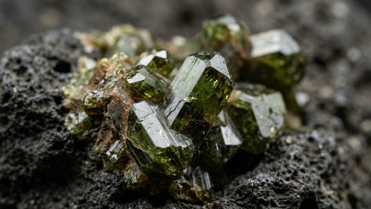 Esqueça a turmalina verde, pois este silicato descoberto no vulcão Vesúvio em 1795 brilha com cristais de brilho vítreo único