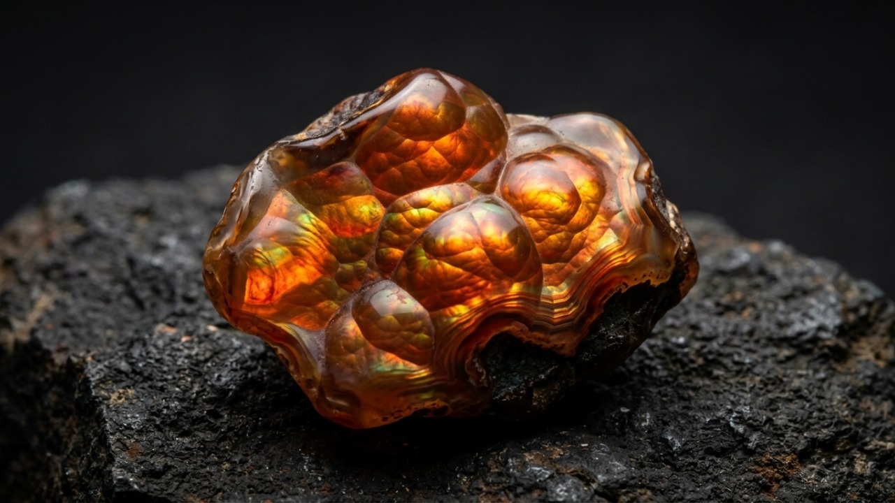 Esqueça a opala comum, pois esta calcedônia exibe cores geradas por camadas de limonita e possui dureza de até 7 na escala mineral