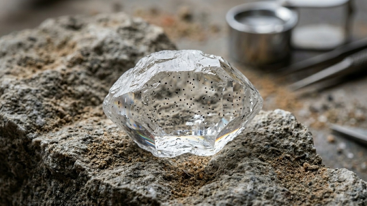 Esqueça o diamante tradicional, pois este cristal de quartzo de 500 milhões de anos exibe formação natural com duas pontas de brilho intenso