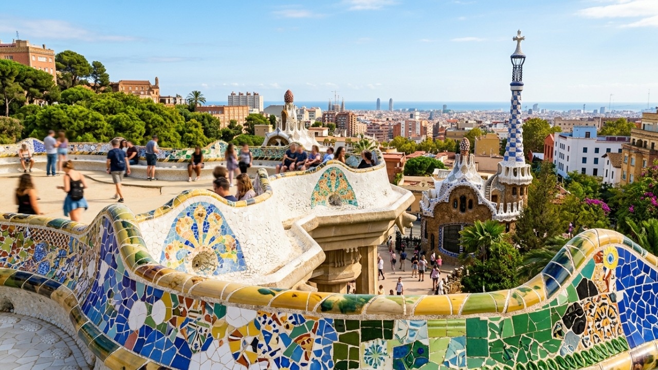 O colorido parque de 17 hectares projetado por Antoni Gaudí em 1900 que virou um marco do modernismo e o maior símbolo artístico de Barcelona