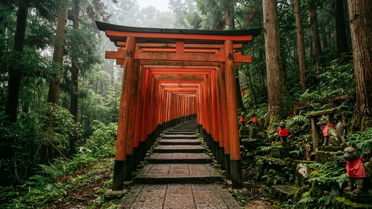 O monumental santuário xintoísta de 711 d.C. que abriga 10 mil portais vermelhos ao longo de uma montanha de 233 metros de altura no Japão