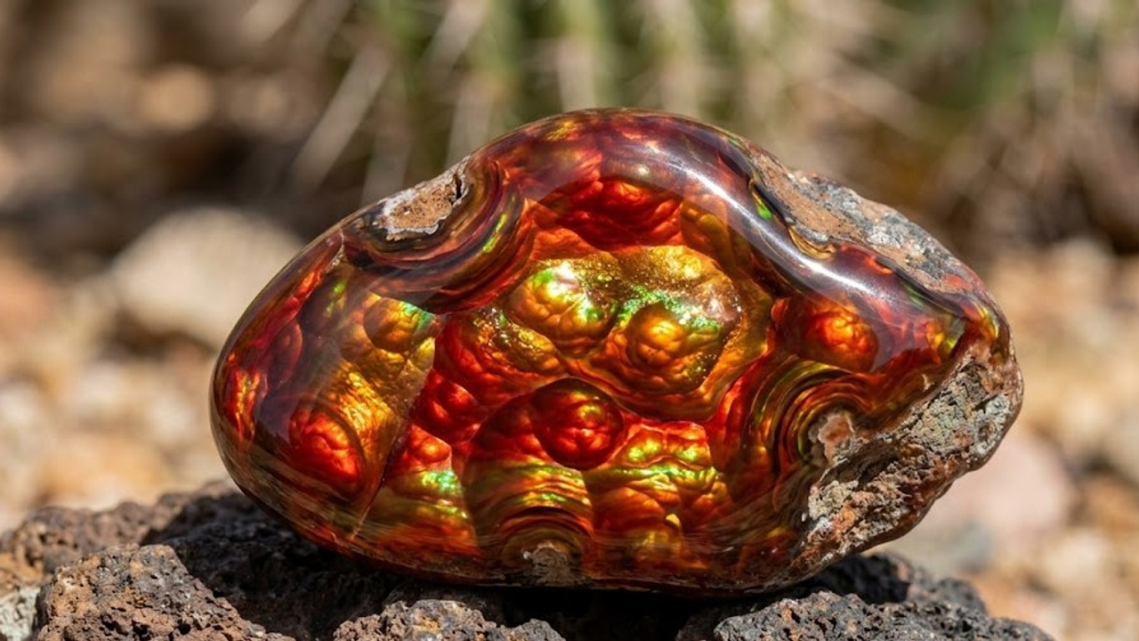 Esqueça os rubis, pois esta pedra vulcânica exibe um jogo de cores flamejante, sendo um fenômeno geológico raro do México